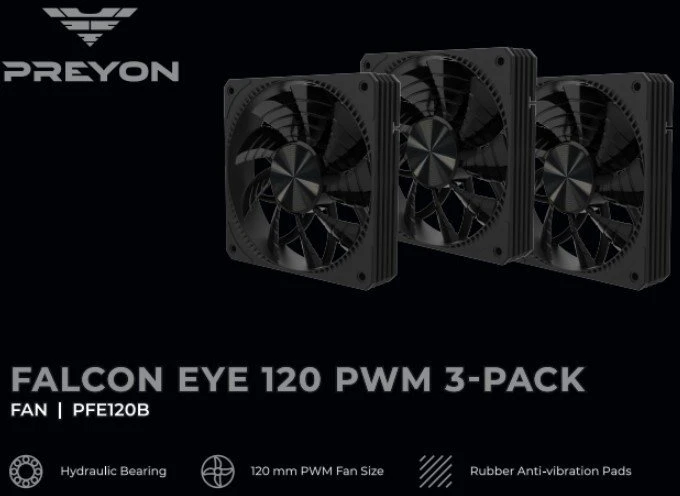 „Wentylator PREYON Falcon Eye 120 PWM“ 3 vnt. pakuotė (PFE1203B)