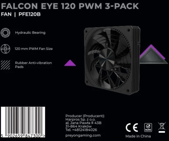 PREYON Falcon Eye 120 PWM aušintuvo pakuotės nugarėlė