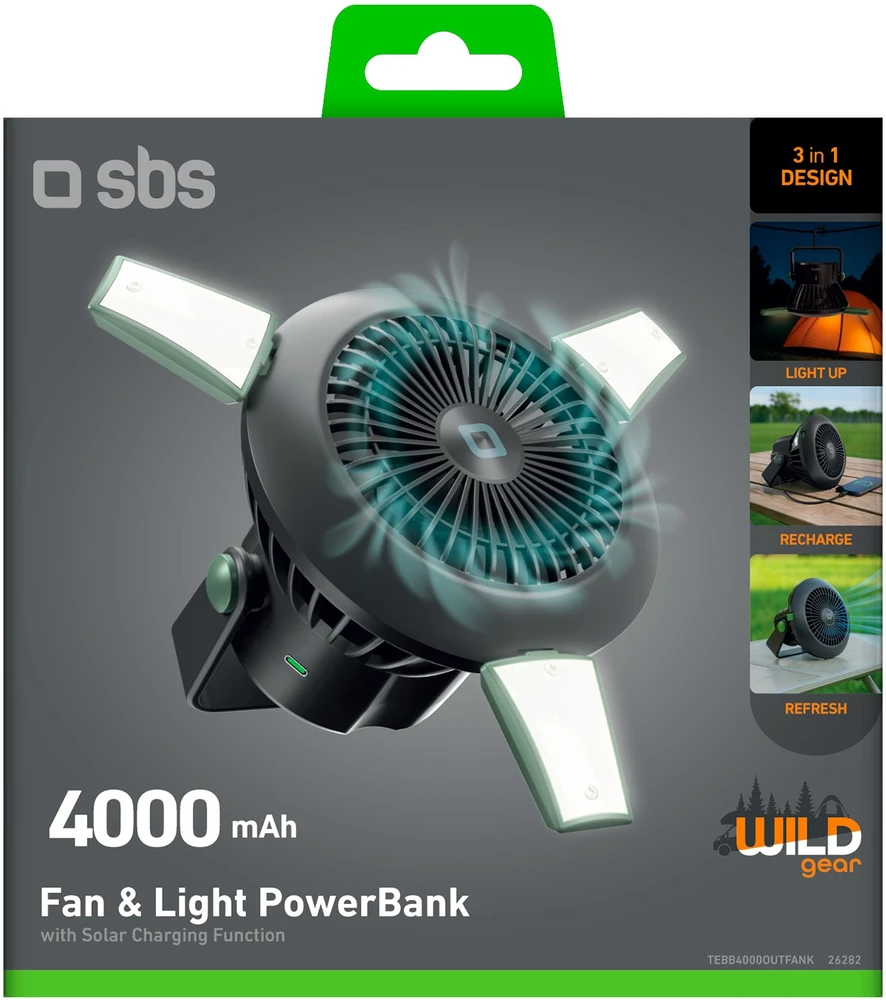 Wentylator SBS Wentylator su Powerbank 4.000mAh Licht/Solar (TEBB4000OUTFANK)