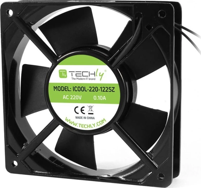 Techly juodas 220V ventiliatorius su techniniu lipduku