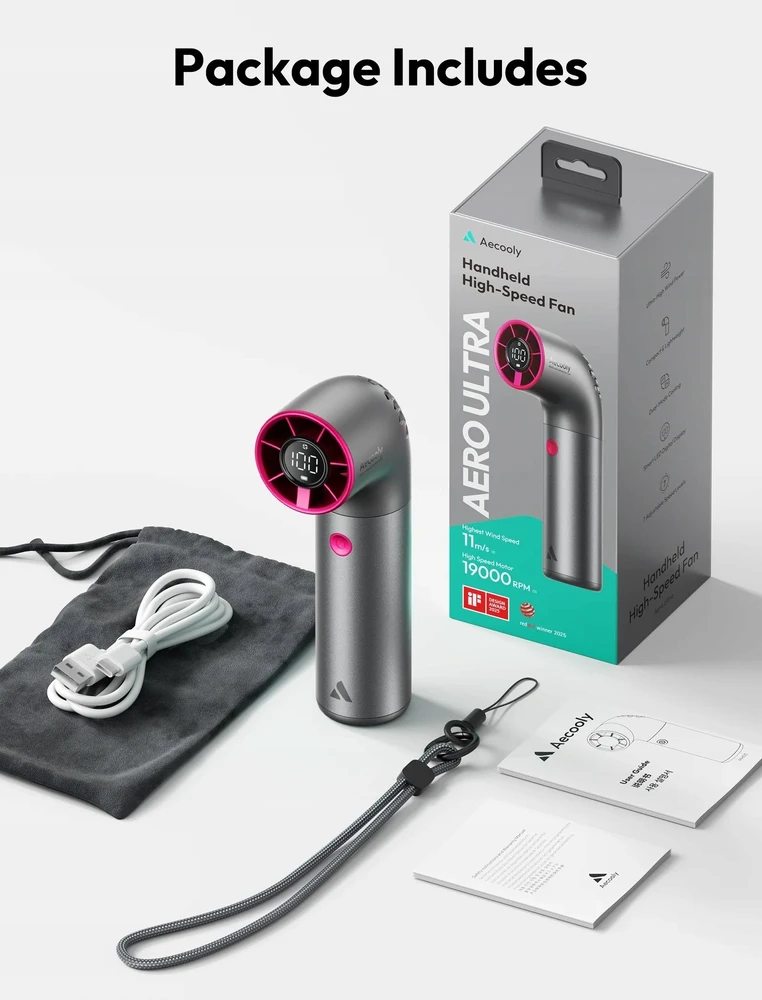 Ventiliatorius AECOOLY Aero Ultra High-Speed Handheld Fan, Pilkas-Violetinė