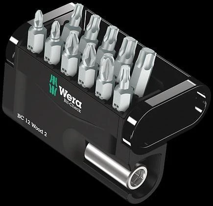 Antgalių komplektas Bit-Check 12 Wood 2, 12vnt, Wera