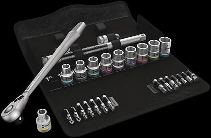 Galvučių ir antgalių rinkinys + Wera Zyklop Metal terkšlė 1/2'' 28 dalių
