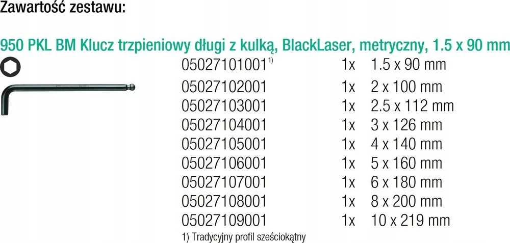 Šešiakampių raktų komplektas WERA Hex-Plus, 1,5-10 mm, HEX tipo, suapvalintu galu, BlackLaser, 9 vnt.