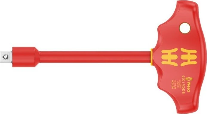 Wera 05005120001 410 i VDE B Izoliuotas T formos rankenos adapteris su lizdais, 3/8'' x 130 mm, raudonas