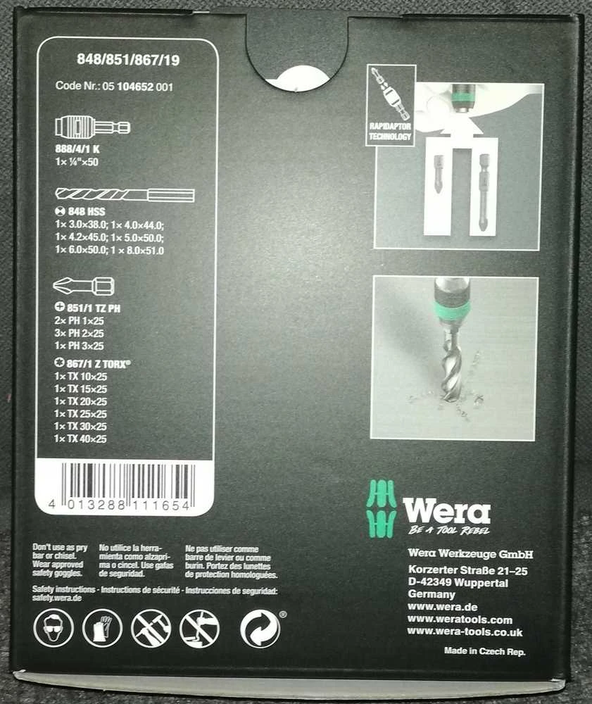 Wera 848/851/867/19 metalo spiralinių grąžtų rinkinys