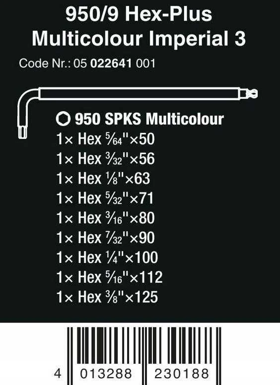 Wera Wera 950/9 Hex-Plus Multicolour Imperial 3 kampinių veržliarakčių rinkinys