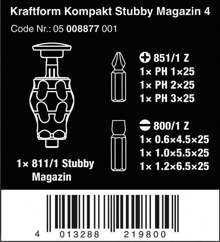 Wera Wera Kraftform compact stubby magazine 4 bit set (juodas/žalias, 7 pieces)