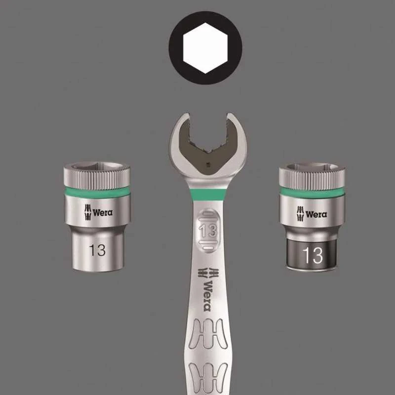 Terkšlinis T formos atsuktuvas su galvutėmis, 9vnt 6-13mm Wera Kraftform Kompakt 400 RA