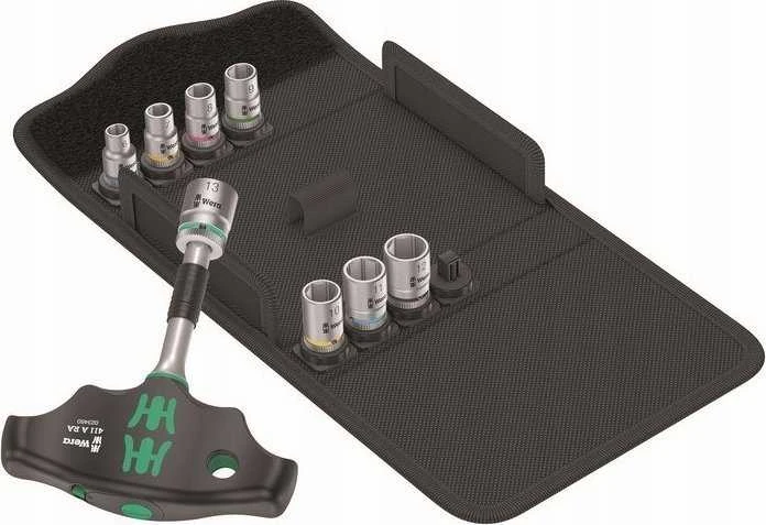 Terkšlinis T formos atsuktuvas su galvutėmis, 9vnt 6-13mm Wera Kraftform Kompakt 400 RA