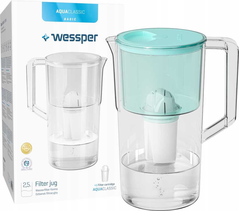 Wessper filtro ąsotis AquaClassic Basic 2,5 l mėtų spalvos