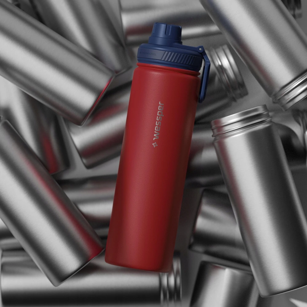 Wessper B3 THERMOSTEEL 700ml plieno termosas su 3 kandikliais