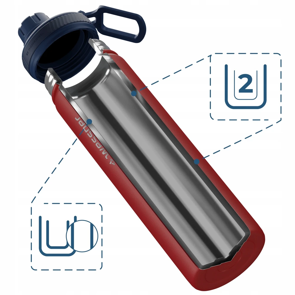 Wessper B3 THERMOSTEEL 700ml plieno termosas su 3 kandikliais