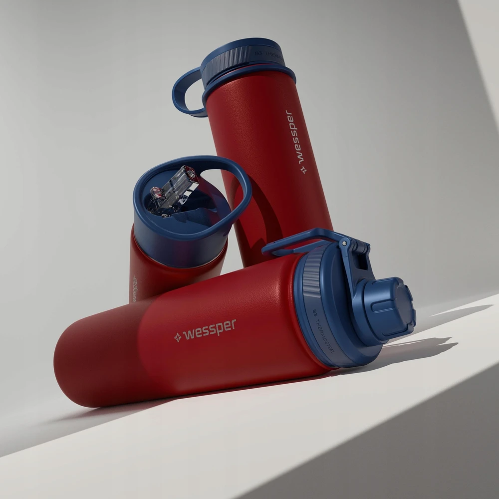 Wessper B3 THERMOSTEEL 700ml plieno termosas su 3 kandikliais