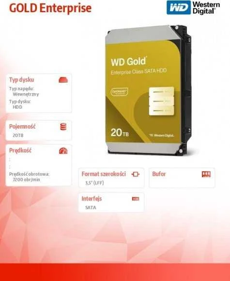 „Sandisk WD Gold 20TB“ kietasis diskas SATA 6Gb/s „Enterprise“, 3,5 colio, 512 MB talpyklos