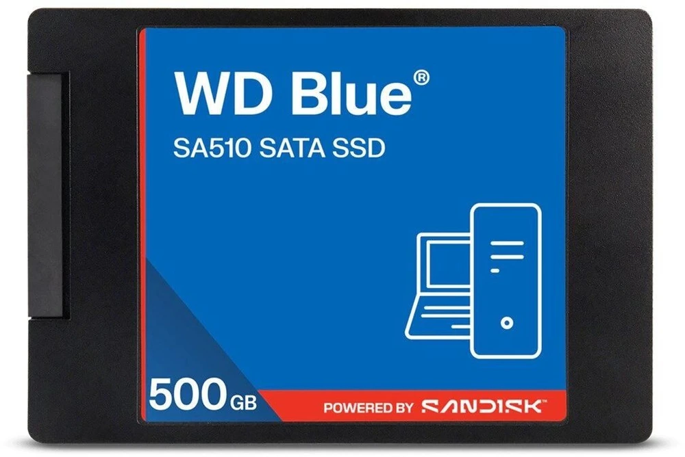 „Western Digital WD Mėlyna SA510 SATA SSD“ 7 mm / 2,5 colio korpuse, 500 GB talpos (WDS500G5B0A-00LMP0)