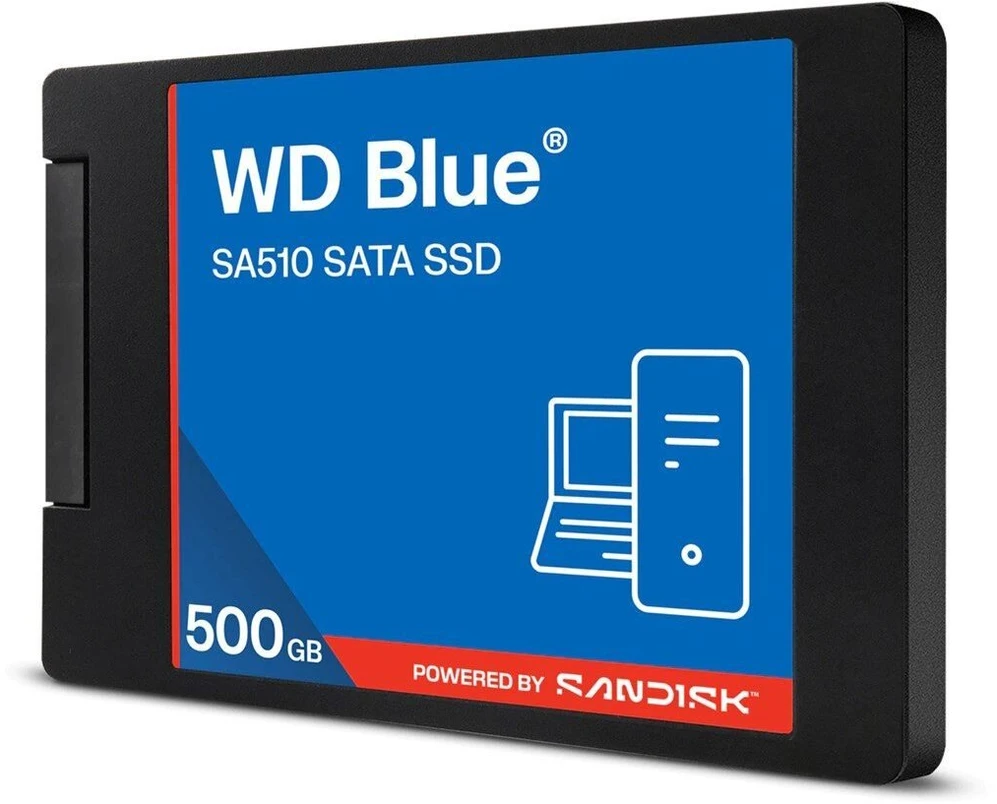 „Western Digital WD Mėlyna SA510 SATA SSD“ 7 mm / 2,5 colio korpuse, 500 GB talpos (WDS500G5B0A-00LMP0)