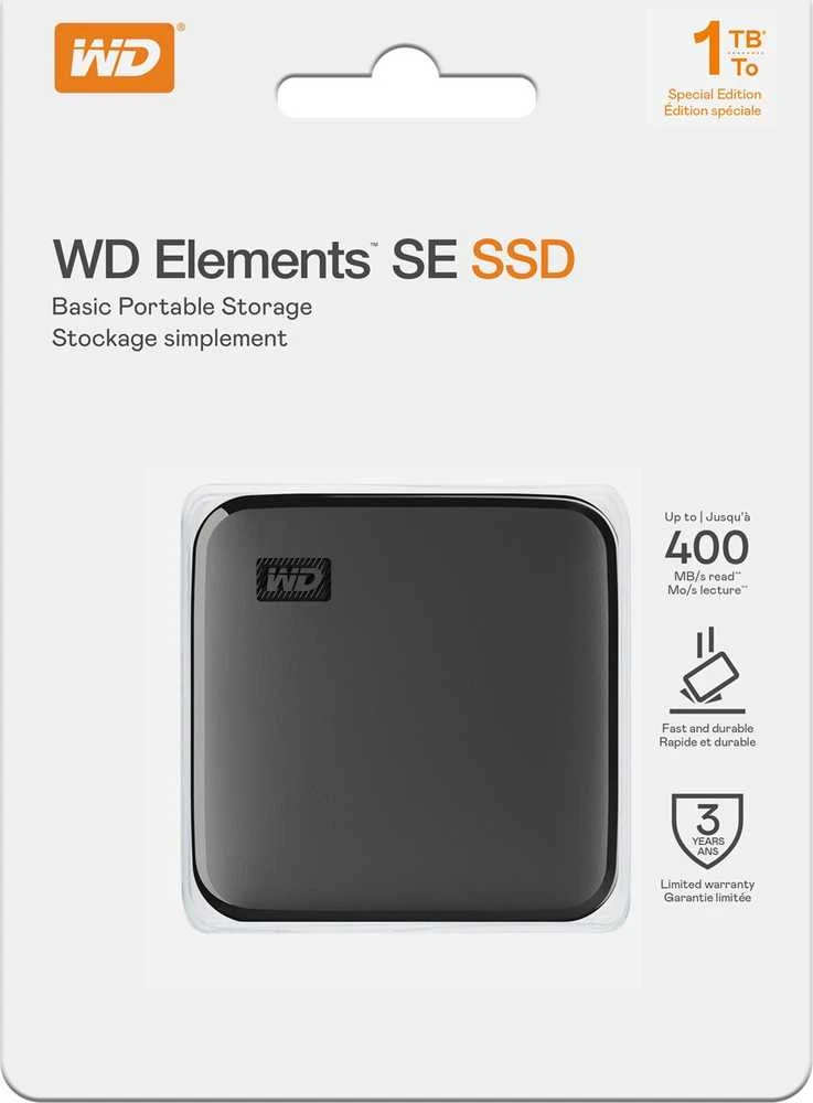 Kietasis diskas „Sandisk Western Digital Elements SE SSD 1TB“ – nešiojamas SSD diskas, kurio skaitymo greitis siekia 400 MB/s, atsparumas kritimui iš 2 metrų aukščio