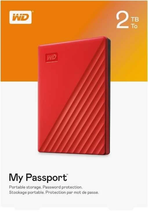 Išorinis kietasis diskas HDD Western Digital My Passport (2TB, USB 3.2), raudonas