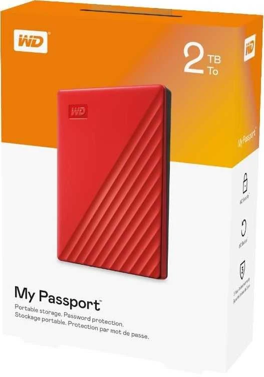 Išorinis kietasis diskas HDD Western Digital My Passport (2TB, USB 3.2), raudonas