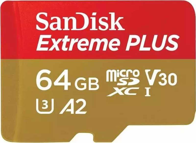 Atminties kortelė SanDisk Extreme PLUS Micro SDXC 64GB + SD adapteriai + 2 metai RescuePRO Deluxe iki 200MB/s & 90MB/s Skaitymo/Rašymo greitis A2 C10 V30 UHS-I U8, EAN: 619659189150
