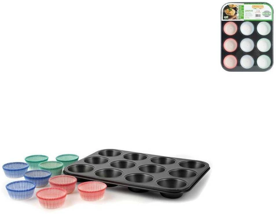 Guardini Cupcake tin 12 pcs. Gardenia 27 x 35 x 3 cm + paper cake moulds 60 pcs.