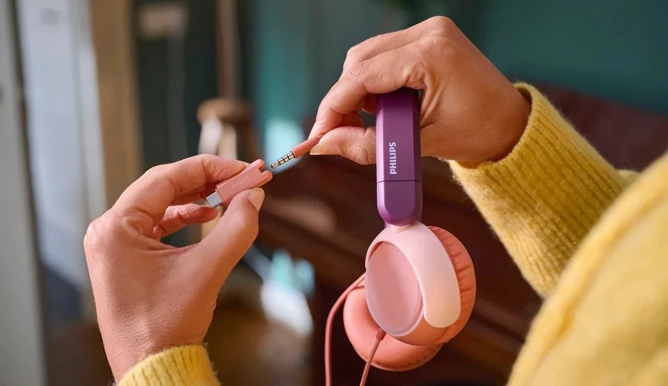 Laidinės vaikiškos ausinės Philips TAK2000MP/00, violetinės ir rudos spalvos