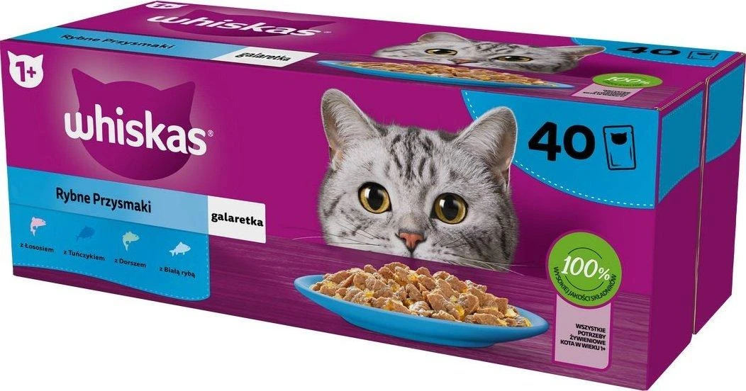 Whiskas Adult (40x85g) Žuvies Skanėstai Suaugusiems Katėms 4 Skoniai Geleje