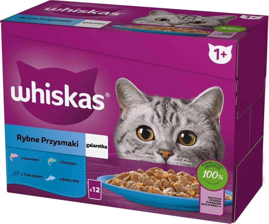 Drėgnas Kačių Maistas - Whiskas 12x85g Baltoji Žuvis, Menkė, Lašiša, Tunas