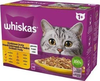 Drėgnas Kačių Maistas - Whiskas Želė Su Paukštiena, Antiena, Kalakutiena, Vištiena 12 X 85 g