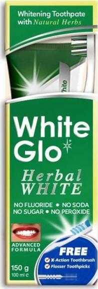 White Glo Baltas Glo Herbal Baltas Dantų pasta balinanti žolelių dantų pasta 100ml + dantų šepetėlis