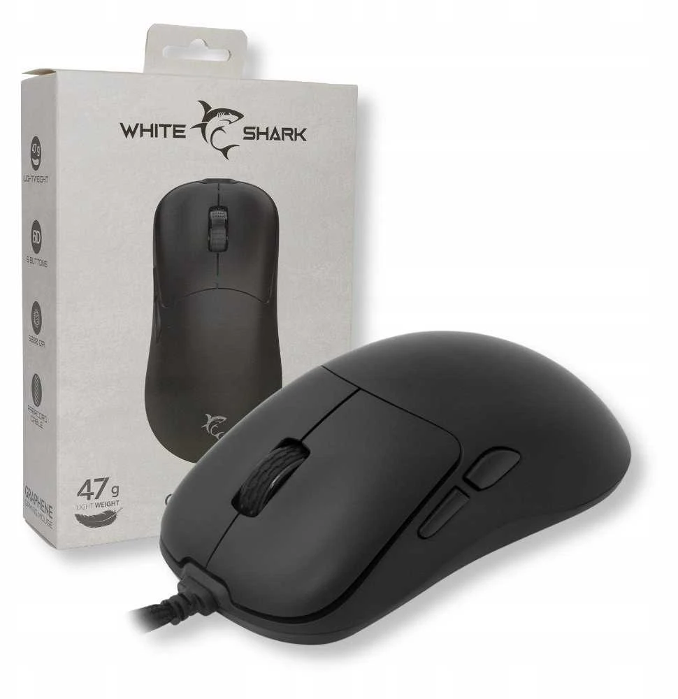 Pelė White Shark Myszka žaidimams Baltas Shark GM-5014 su laidu 12400 dpi optinė juoda
