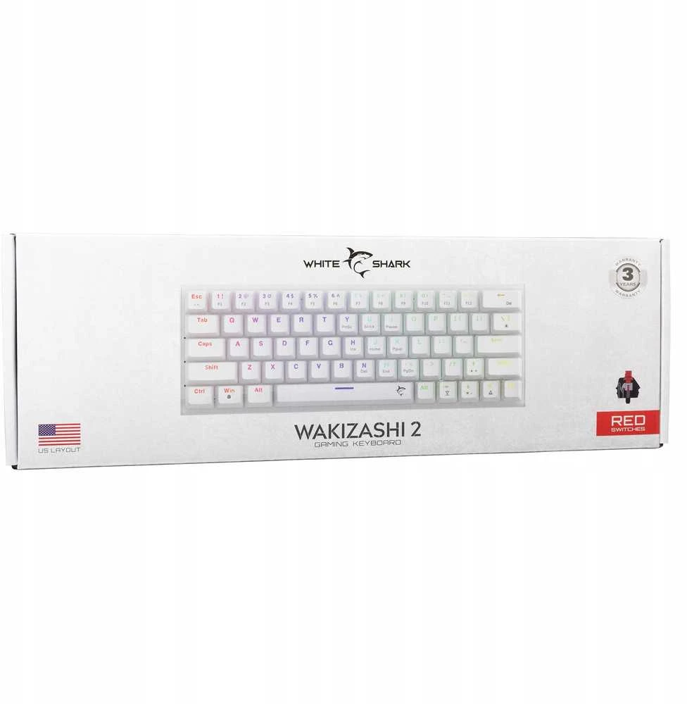White Shark Klaviatūra žaidimams Baltas Shark Wakizashi Raudona su laidu mechaninė su pašvietimu balta