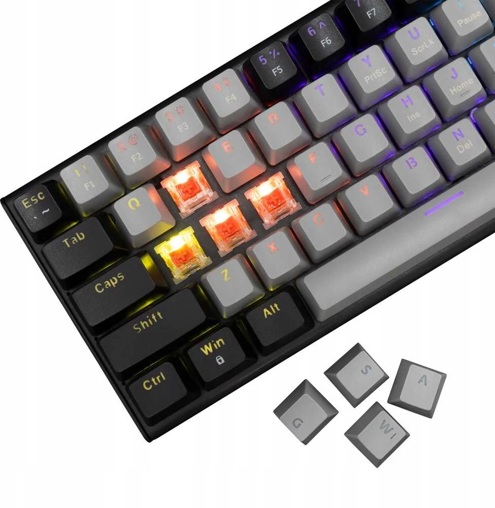 White Shark Klaviatūra žaidimams Baltas Shark Wakizashi Raudona su laidu mechaninė su pašvietimu szaro-juoda