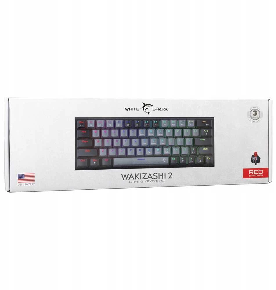 White Shark Klaviatūra žaidimams Baltas Shark Wakizashi Raudona su laidu mechaninė su pašvietimu szaro-juoda