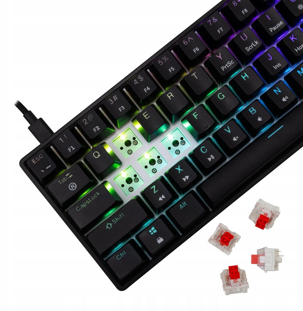 White Shark Klaviatūra žaidimams Baltas Shark Shinobi Raudona su laidu mechaninė su pašvietimu juoda