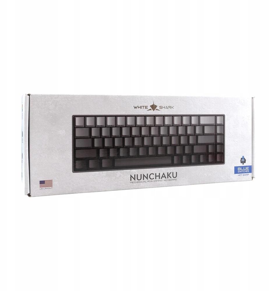 White Shark Žaidimų klaviatūra Balta Shark Nunchaku pilka Mėlyna Switch RGB Hot-Swap