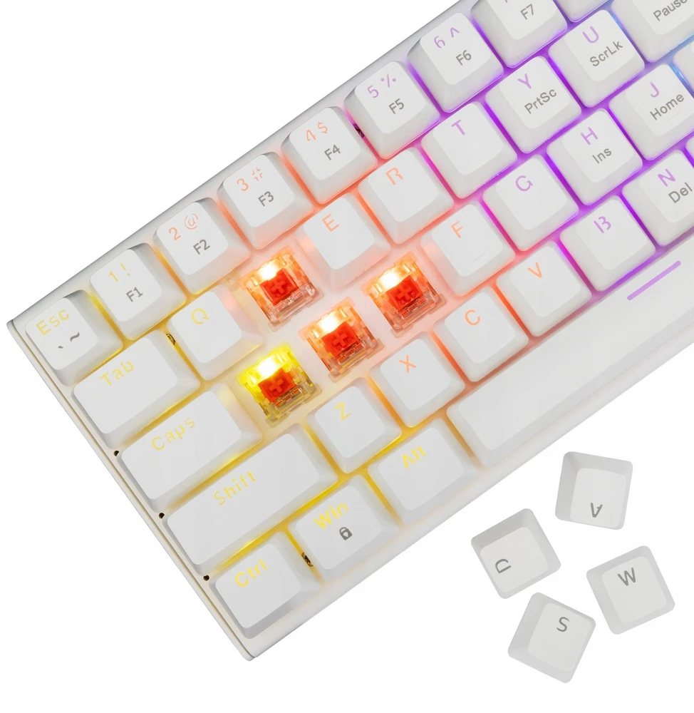 White Shark Klaviatūra žaidimams Baltas Shark Wakizashi Raudona su laidu mechaninė su pašvietimu balta