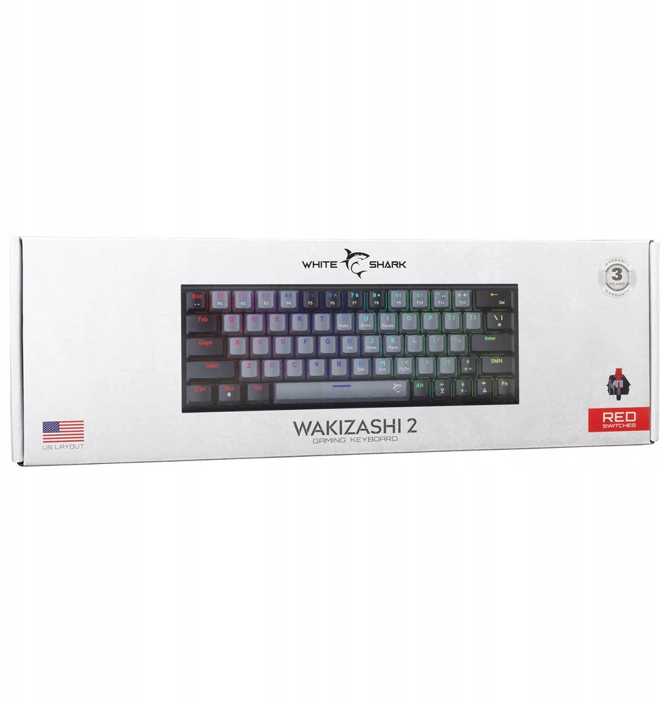 White Shark Klaviatūra žaidimams Baltas Shark Wakizashi Raudona su laidu mechaninė su pašvietimu szaro-juoda
