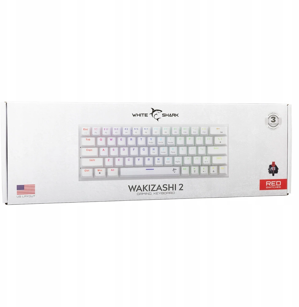 White Shark Klaviatūra žaidimams Baltas Shark Wakizashi Raudona su laidu mechaninė su pašvietimu balta