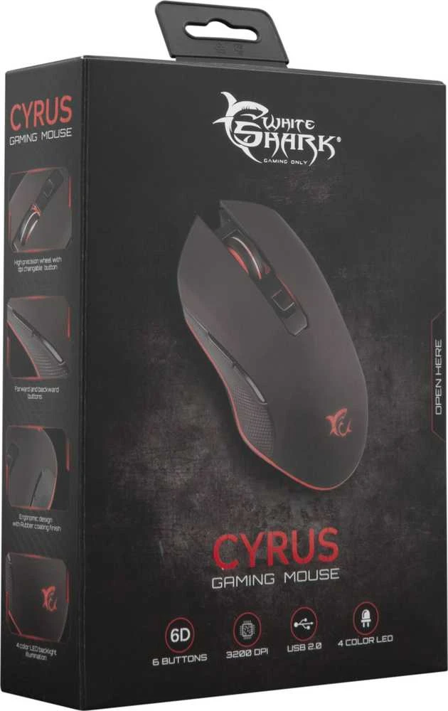 Žaidimų pelė White Shark Cyrus su pašvietimu, Juoda