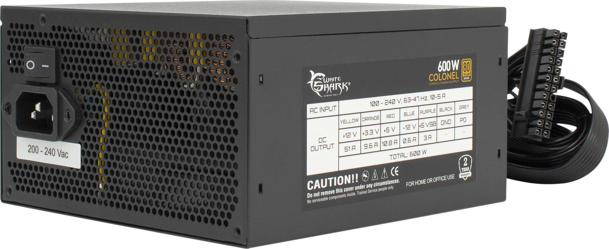 White Shark Baltas Shark Baltasis ryklys GPSU-B600S pulkininkas 600 W 80+ bronzos pusiau modulinis