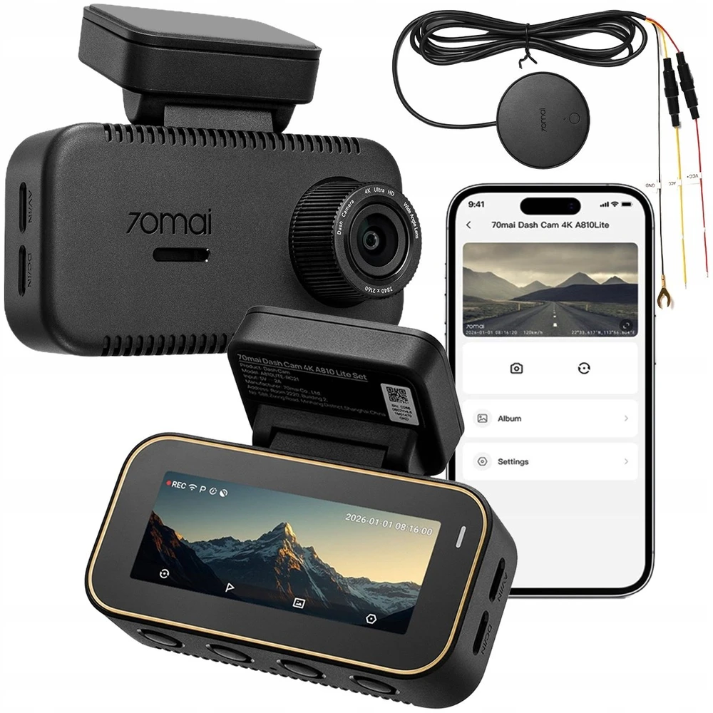 Wideorejestrator 70mai Dash Cam 4K A810 Lite + RearCam juoda - Wideorejestratory (A810LITE-2)