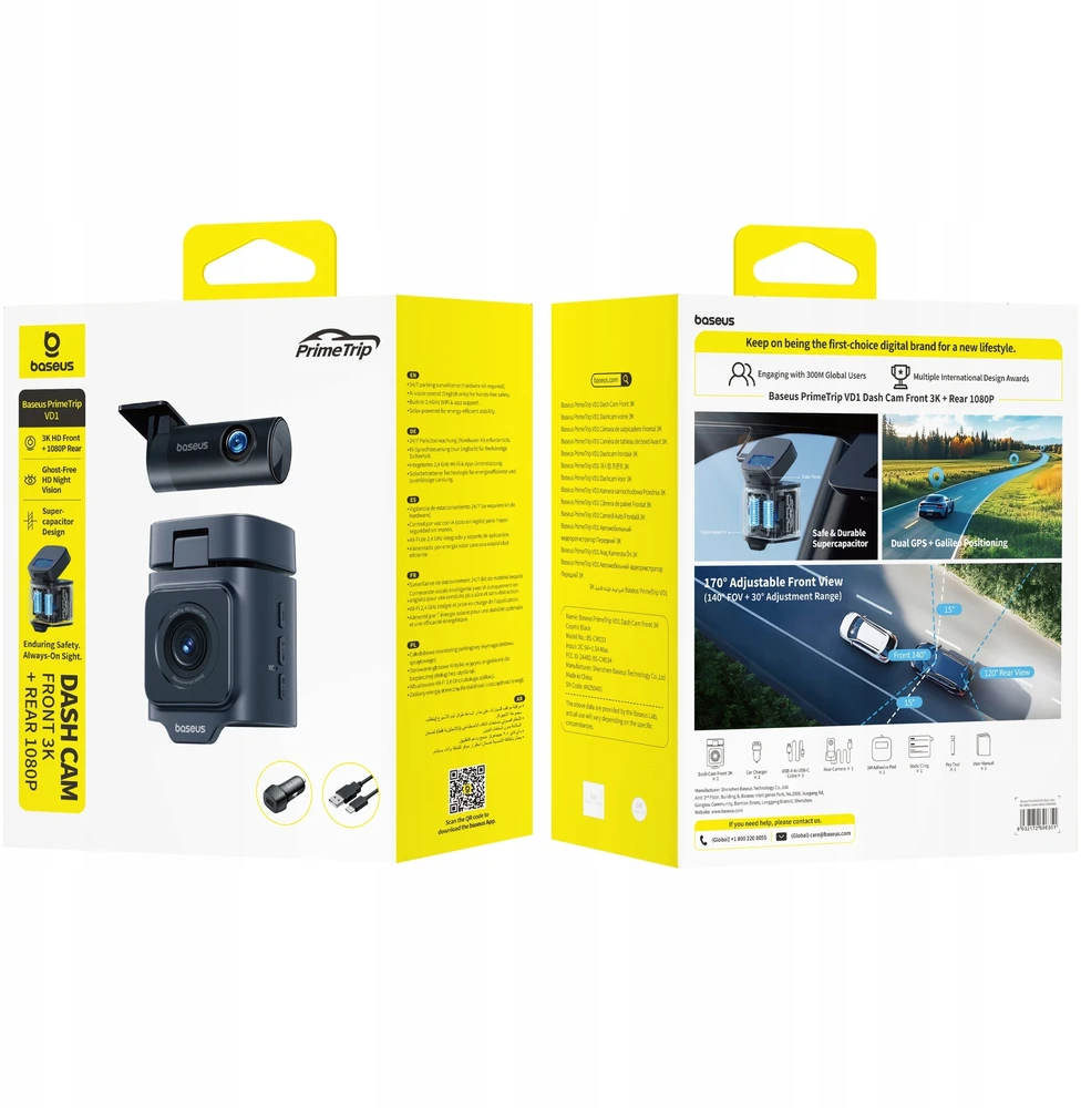 Baseus PrimeTrip VD1 automobilinis vaizdo registratorius 2K+1080p – juodos spalvos