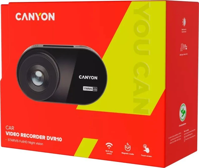 CANYON automobilinis įrašymo įrenginys DVR10 FullHD 1080p Wi-Fi Juodas