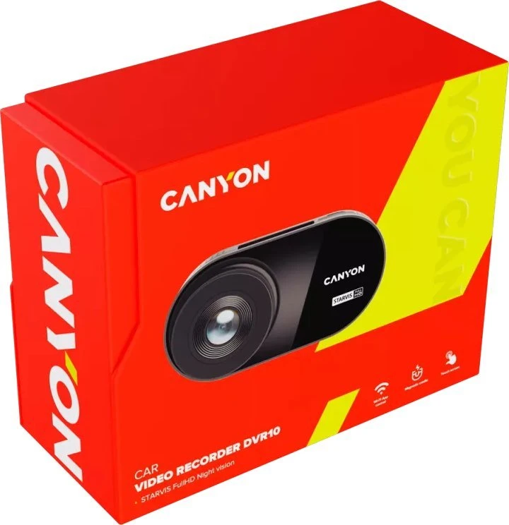 CANYON automobilinis įrašymo įrenginys DVR10 FullHD 1080p Wi-Fi Juodas