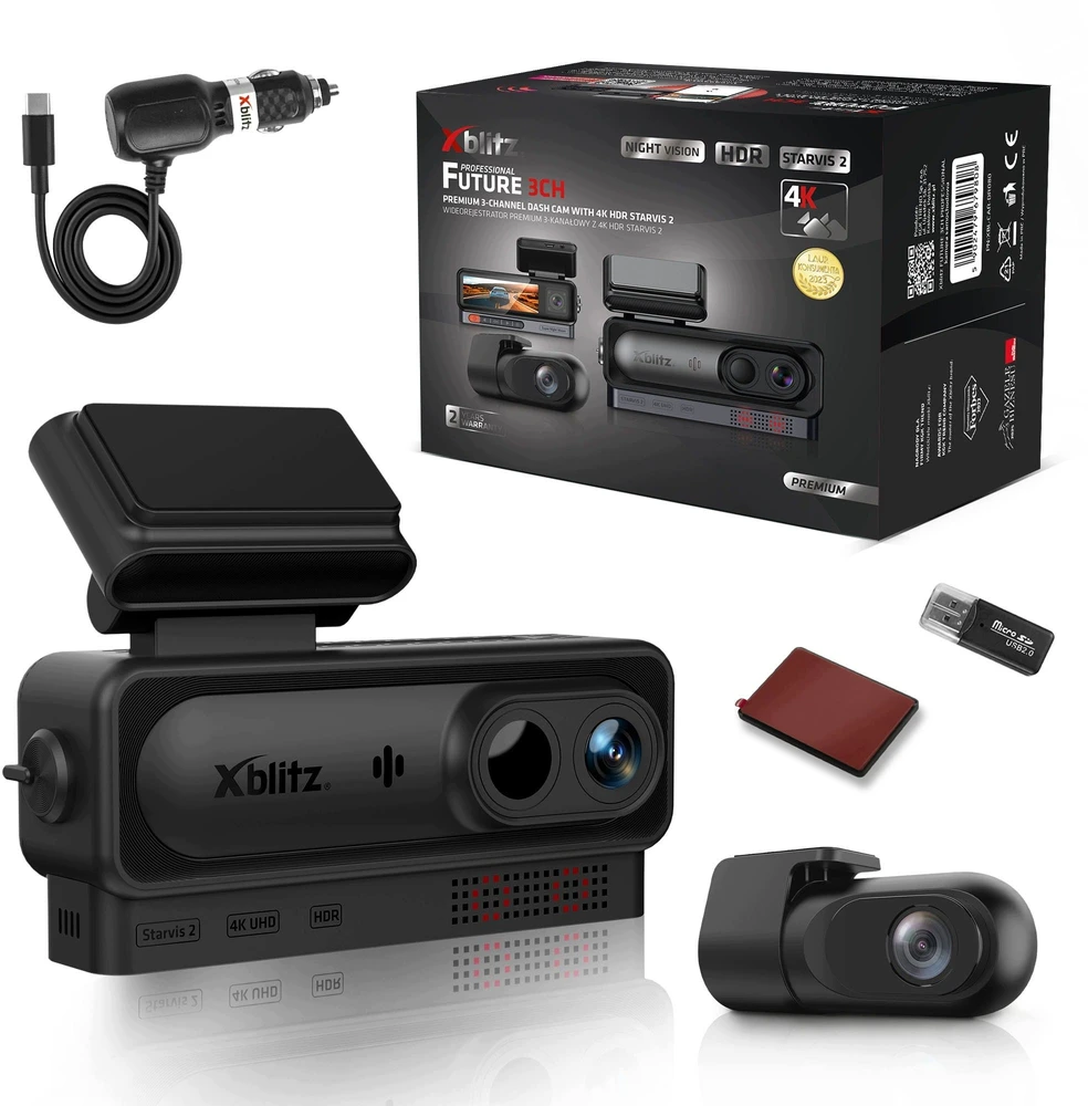 Opti XBLITZ FUTURE 3CH STARVIS 2 PREMIUM 3 KANALŲ VIDEO REGISTRATORIUS SU 4K HDR IR GPS