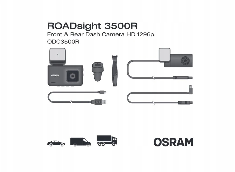 Osram Vaizdo registratoriaus komplektas (priekinis ir galinis) „Roadsight 3500“
