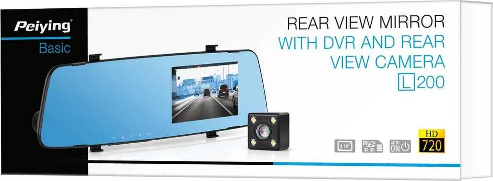 Peiying Basic automobilio veidrodėlis su video registratoriumi ir atbulinės eigos kamera L200