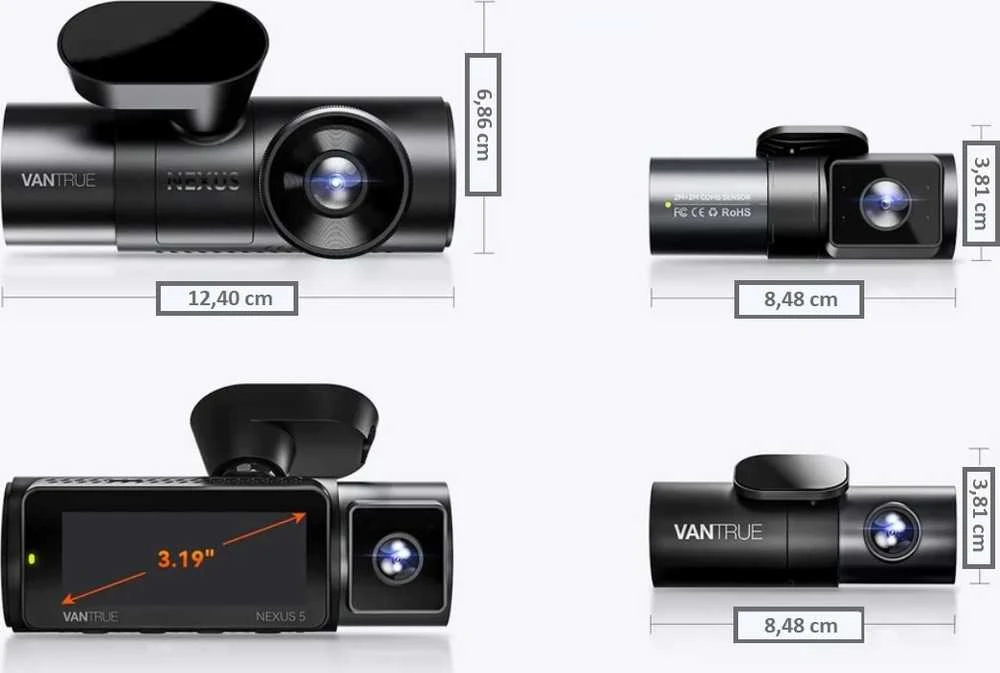 Automobilio Vaizdo Registratorius - VANTRUE N5 NEXUS 5 2592x1944 160° GPS Wi-Fi MicroSD iki 512GB